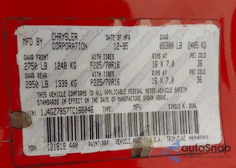 1996 Jeep Grand Cherokee Limited из США, поврежденный, VIN 1J4GZ78S7TC166046